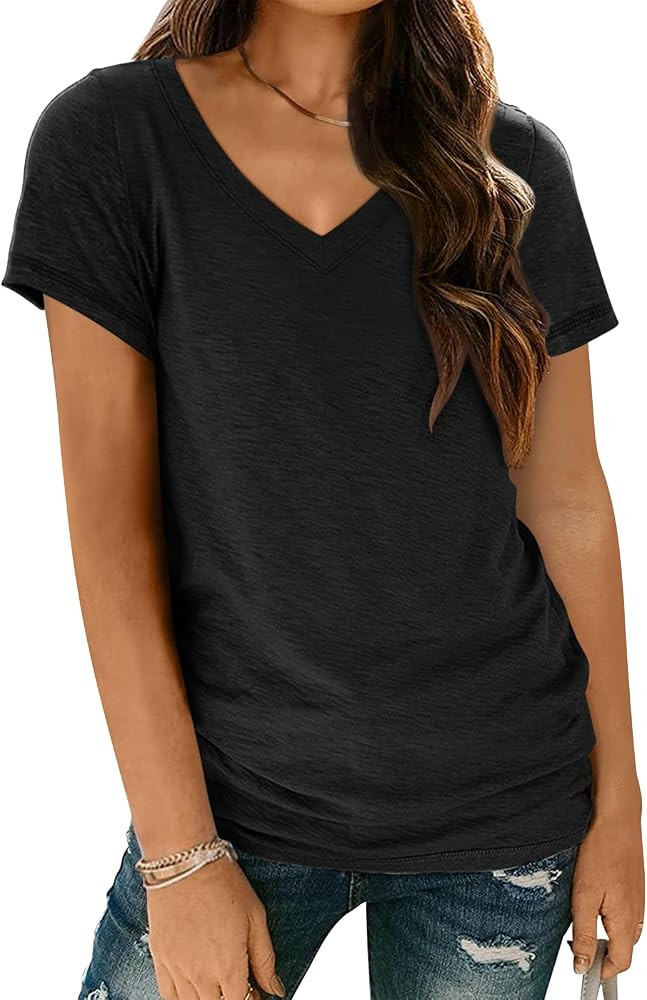 AUTOMET Womens Short Sleeve T-Shirts V Neck Summer Tops Basic Tees 2026 | Amazon (US)