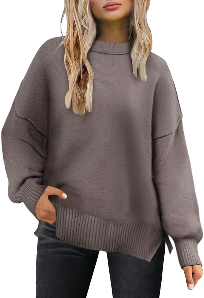 Lylinan Cozy Oversized Sweater for Women Side Slit Knit Pullover Crewneck Top for Fall Winter Out... | Amazon (US)