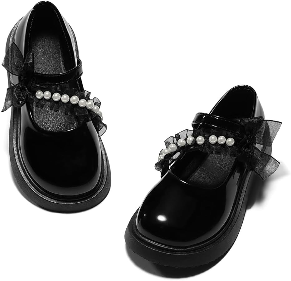 Haloumoning Girls Mary Jane Dress Shoes Pearl Strap Ballet Flats Flower Girl Wedding Party Pumps | Amazon (US)