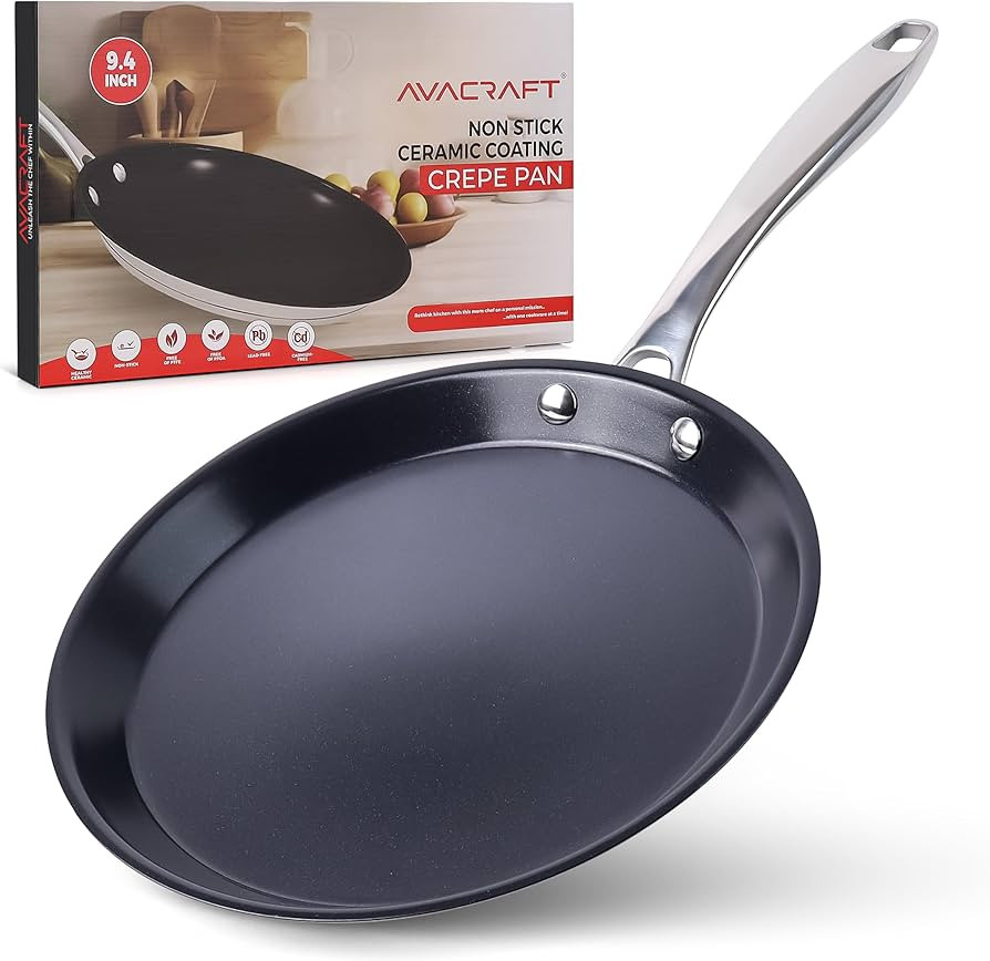 AVACRAFT 10 inch (9.4”) Nonstick Ceramic Coating Stainless Steel Crepe Pan, Tawa, Dosa Tortilla... | Amazon (US)