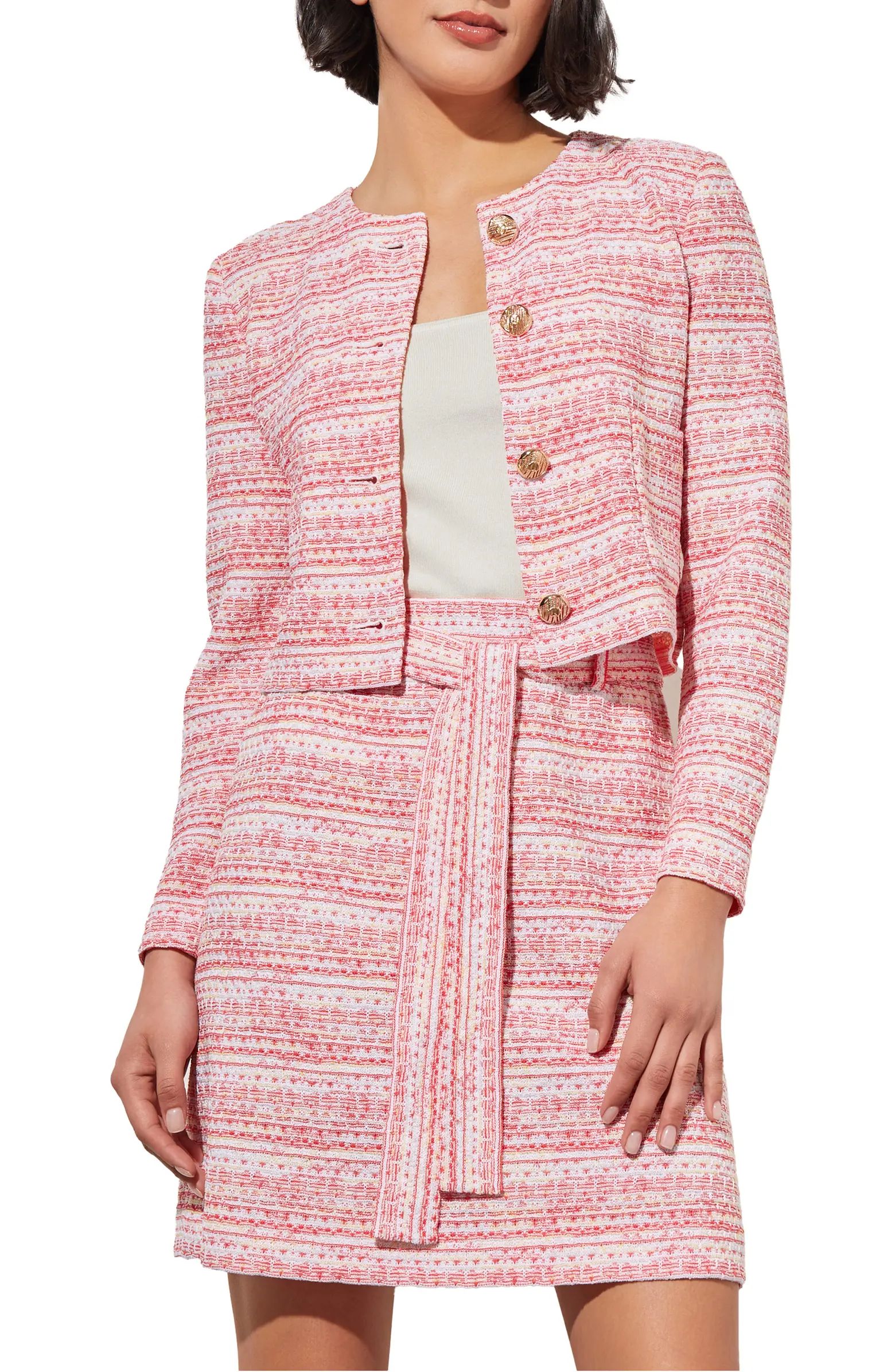 Ming Wang Stripe Tweed Crop Jacket | Nordstrom | Nordstrom