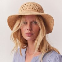 The White Company Floral Raffia Bucket Hat, Natural, Size: One Size | The White Company (UK)