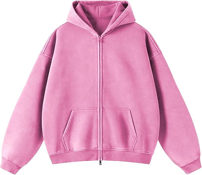 Womens Fleece Hoodies Sweatshirt Double Zip Up Oversized Acid Wash Cotton Hoodies Vintage Winter ... | Amazon (US)