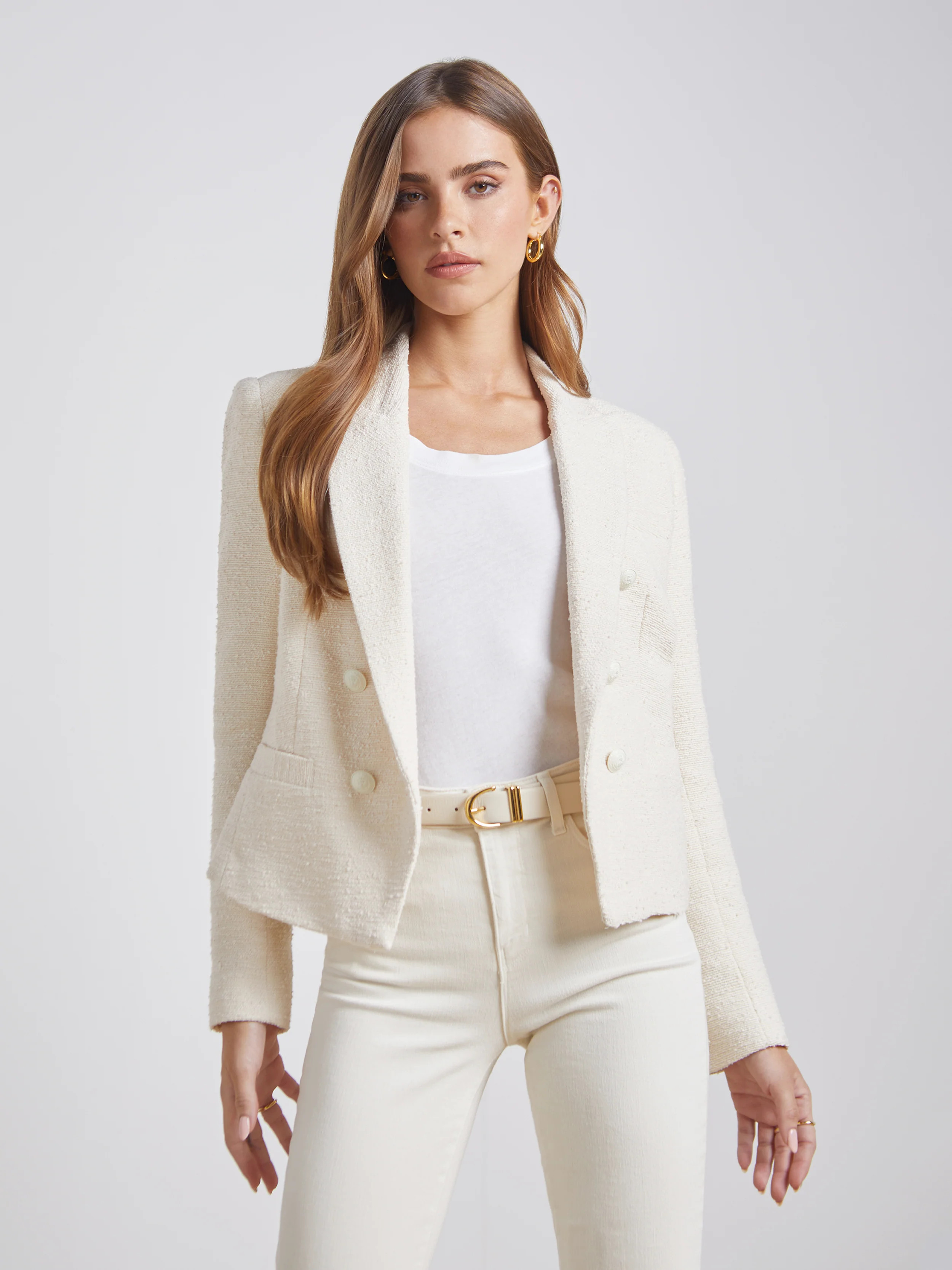 L'AGENCE Brooke Tweed Blazer In Ecru | L'Agence