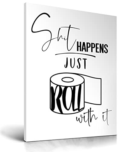 UPWOIGH Funny Bathroom Wall Art Decor, Black and White Toilet Paper Wall Art, Waterproof Wood Framed Canvas Wall Art, Downstairs Toilet Humor Abstract Prints, 12x16in Pictures 1 Pack | Amazon (US)