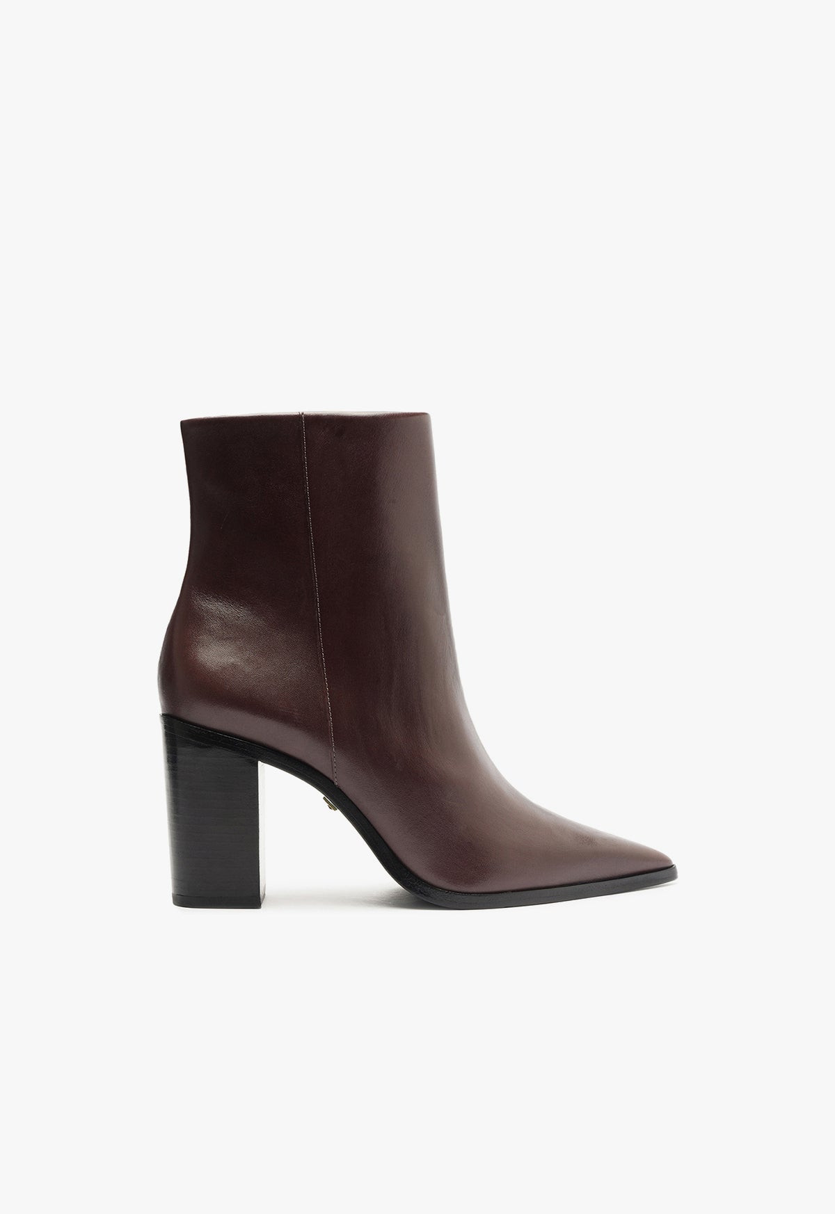 Mikki Pointed Toe Block Ankle Bootie | Brown | Leather | Schutz (US)