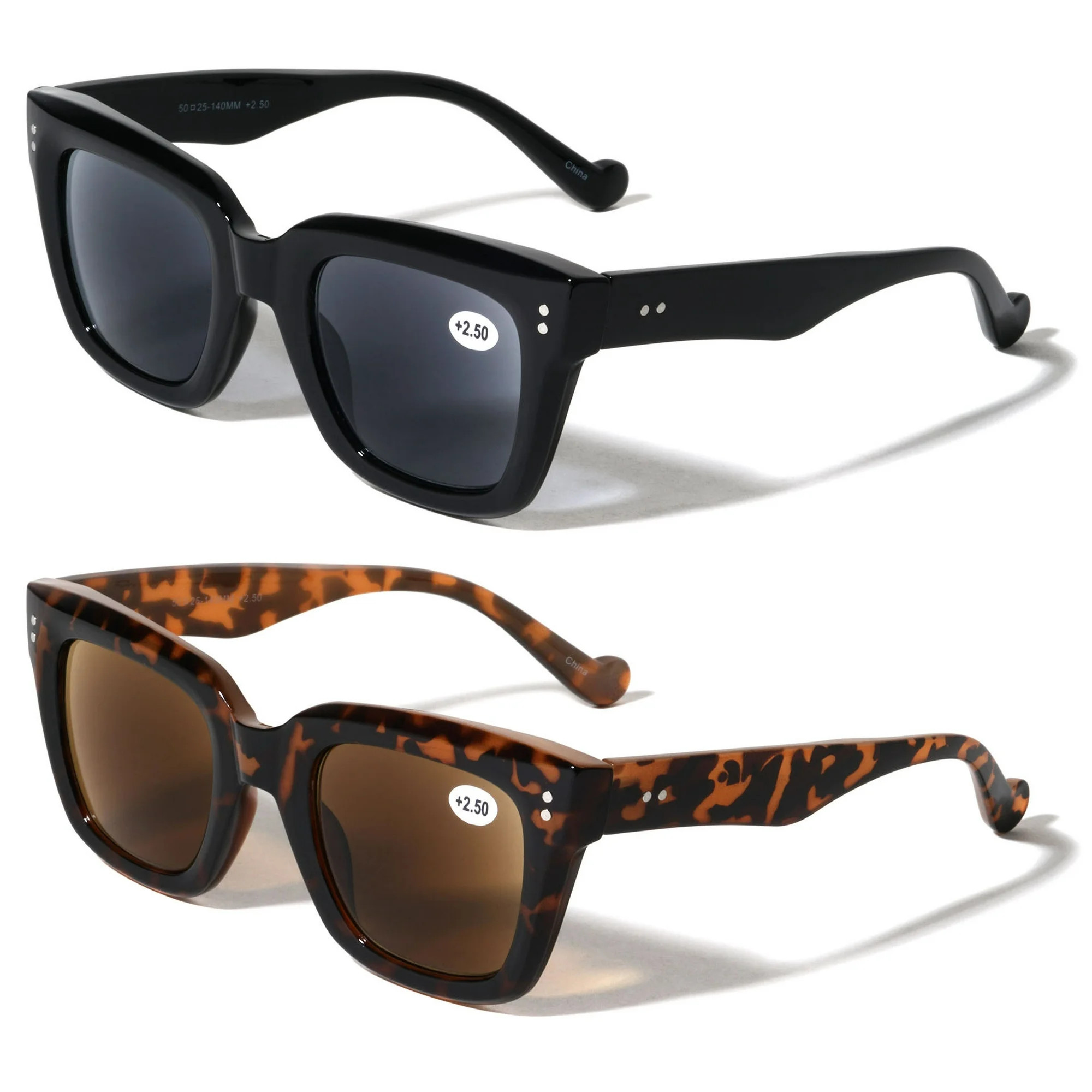 2 Pairs Women Bold Oversize Outdoor Reading Sunglasses - NOT BIFOCAL - Tinted Readers UV400 +2.25 | Walmart (US)