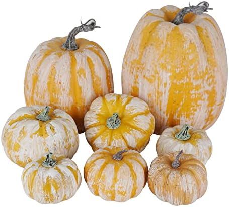 Artmag 8 Pcs Assorted Artificial White Brushed Brown Pumpkins Rustic Decorative Pumpkins for Fall Ha | Amazon (CA)