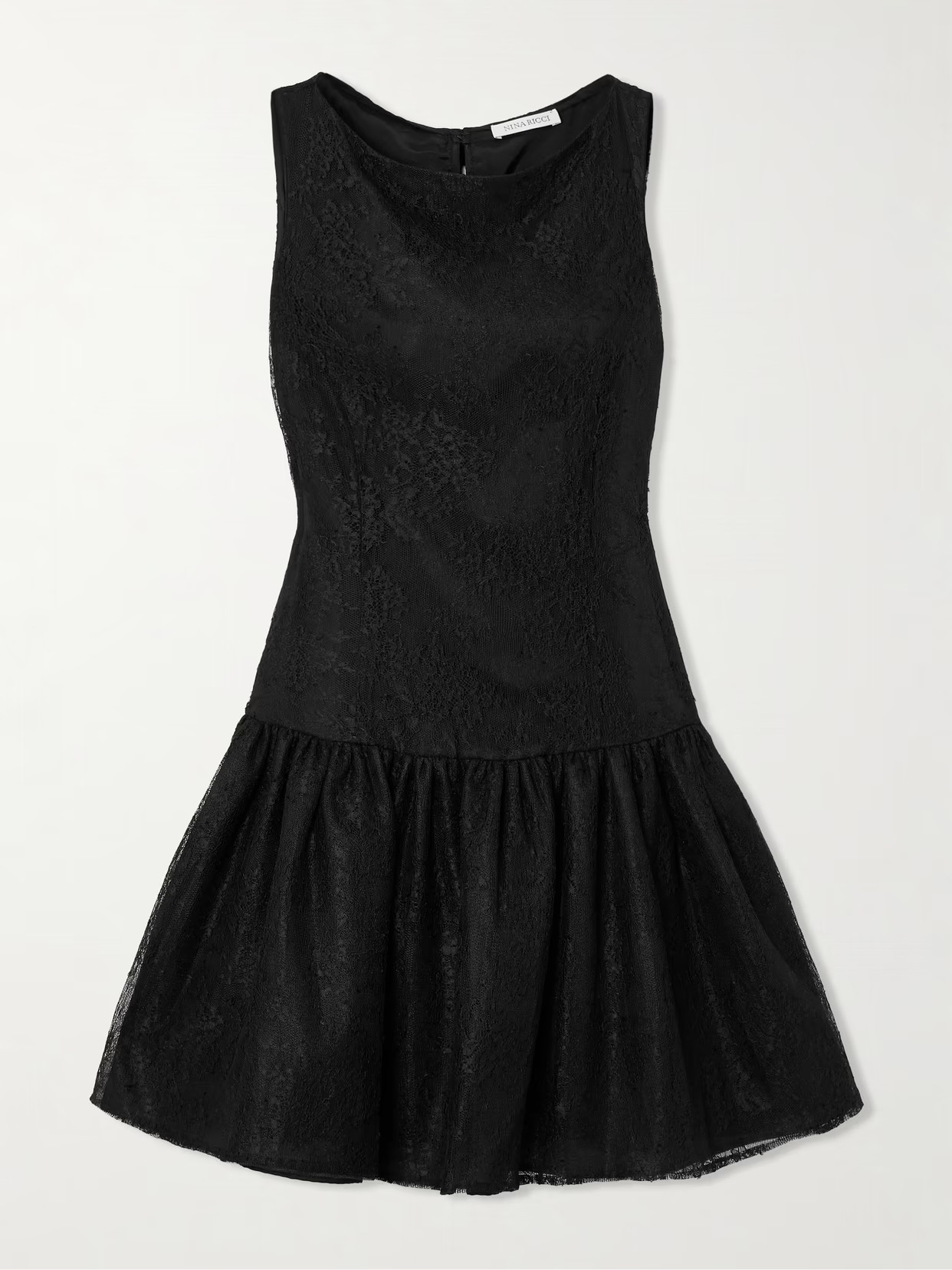 Nina Ricci - Velvet-trimmed Bow-detailed Gathered Chantilly Lace Mini Dress - Black | NET-A-PORTER (US)