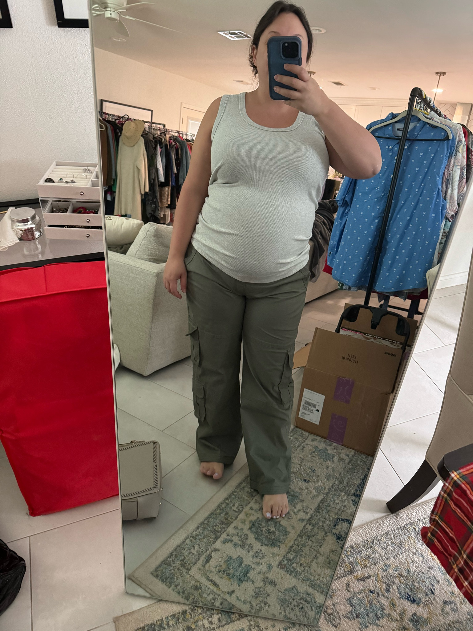 Abercrombie maternity has been clutch! I LOVE this tank! I grab it often and is on sale right now. I paired it with some cargo pants, for extra comfort. 

Sized up in the pants at a 33
Tank is size large and fit great 

#LTKBump #LTKSaleAlert #LTKMidsize