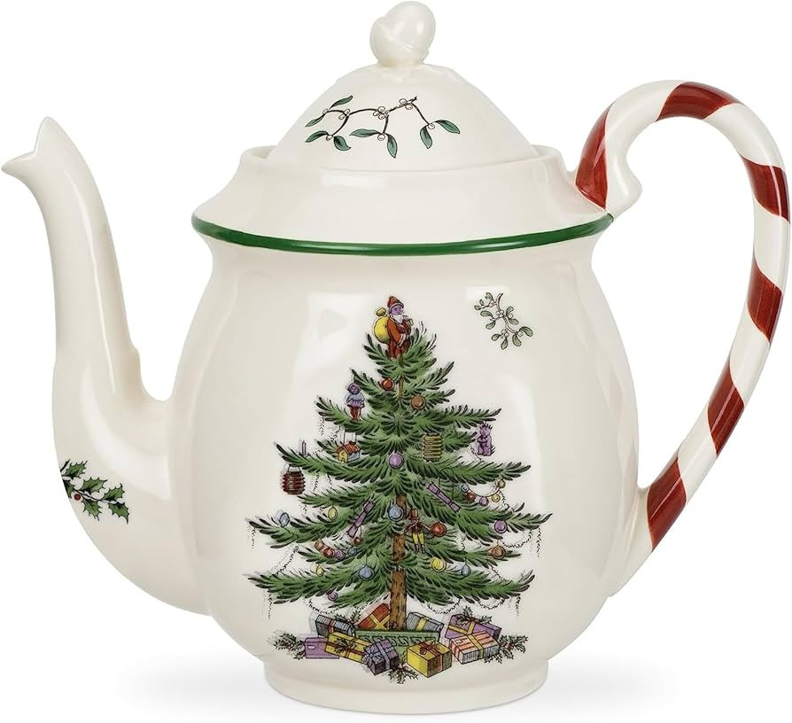 Spode Christmas Tree 32oz Teapot with Peppermint Candy Cane Handle - Earthenware, Festive Holiday... | Amazon (US)
