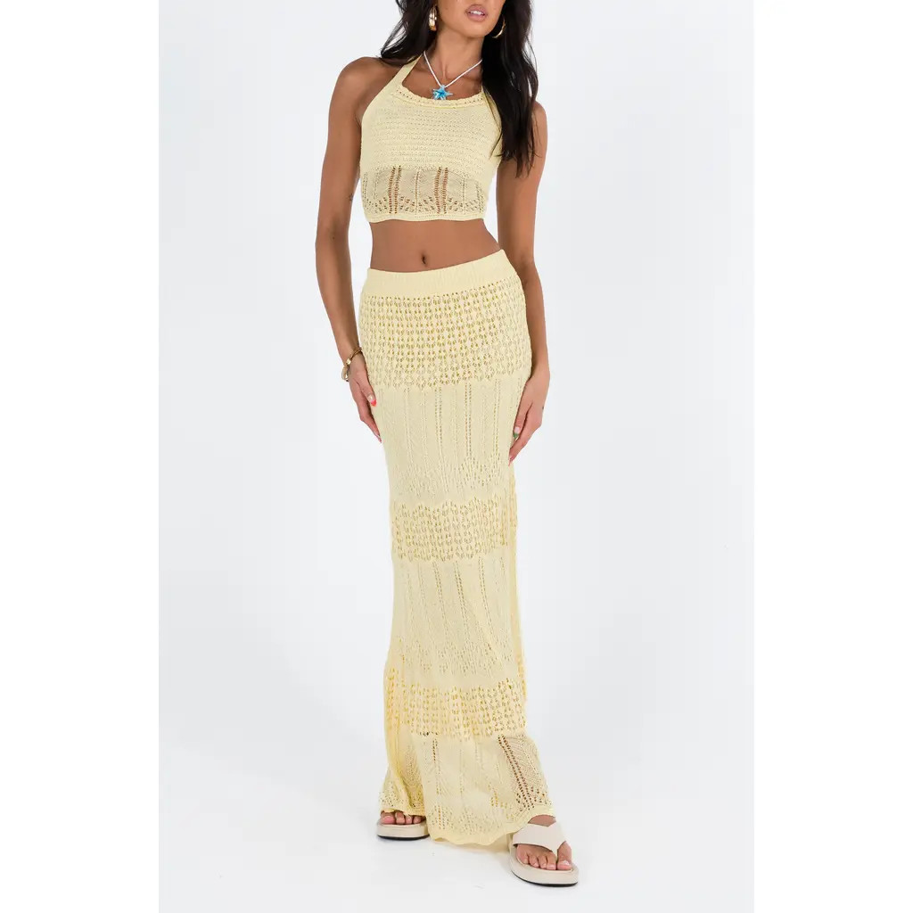 Princess Polly Xander Two-Piece Halter Top & Maxi Skirt Set in Yellow at Nordstrom, Size Small | Nordstrom