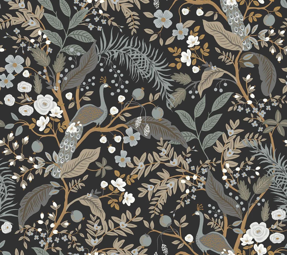 Rifle Paper Co. Peacock Garden Black Peel And Stick Black Wallpaper | DecoratorsBest | DecoratorsBest