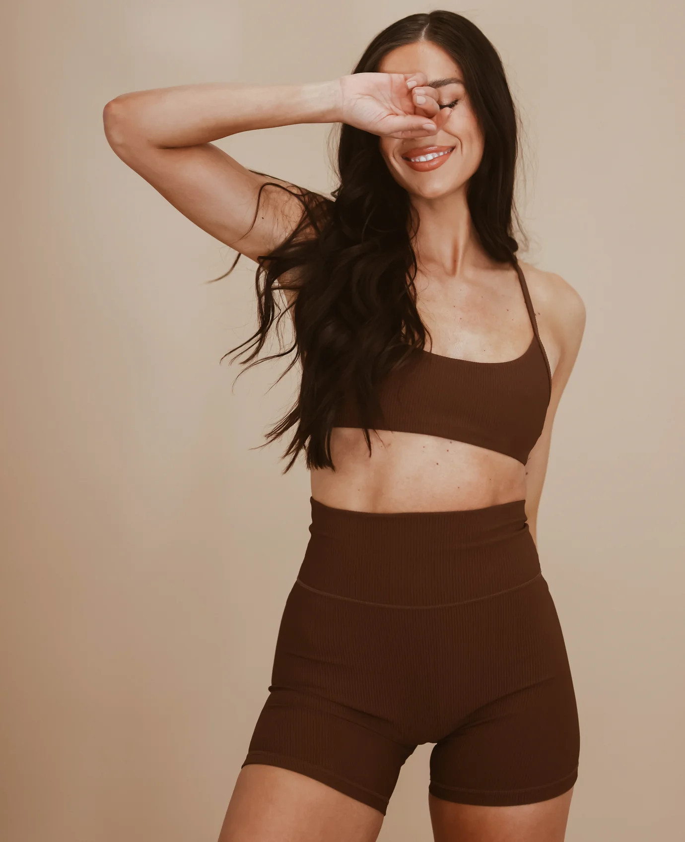 High Rise NFS Ribbed Biker Short - Potting Soil | Cara Loren Active