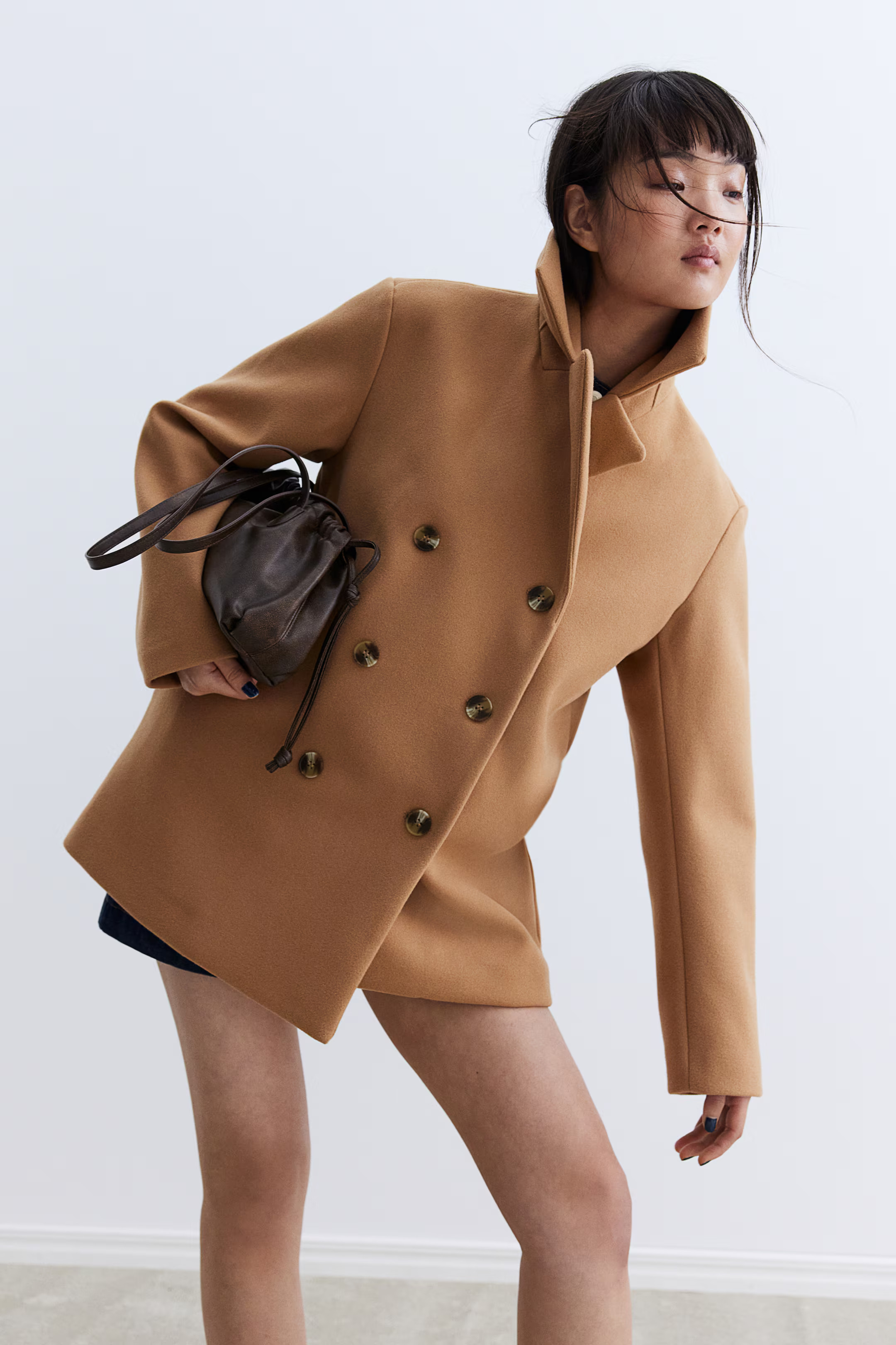Double-breasted felted coat - Dark beige - Ladies | H&M GB | H&M (UK, MY, IN, SG, PH, TW, HK)