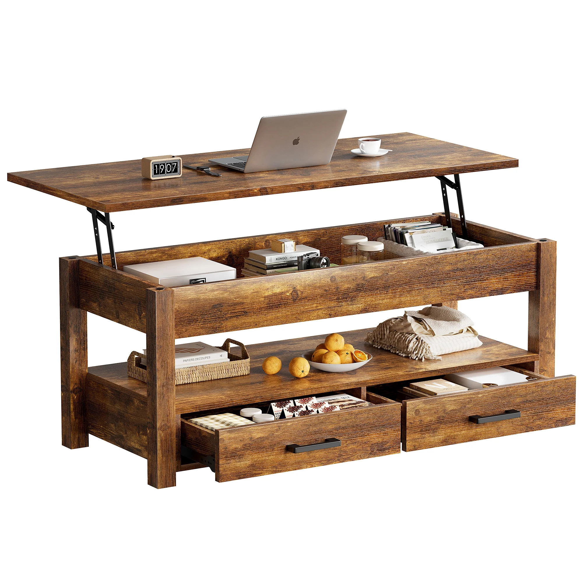 DOVEAID Lift Top Coffee Table with 2 Drawers,Wooden Convertible Coffee Table with Storage for Liv... | Walmart (US)