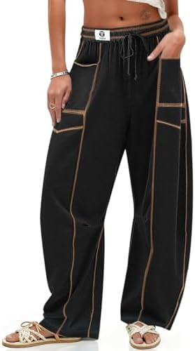 TARSE Womens Barrel Linen Pants High Waisted Harem Casual Loose Fit Wide Leg Baggy Drawstring Pan... | Amazon (US)
