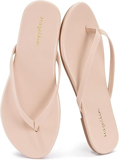 mazeskin Women's Memory Foam Comfortable Flat Thong Sandals Dressy Summer Beach Leather Slide Fli... | Amazon (US)