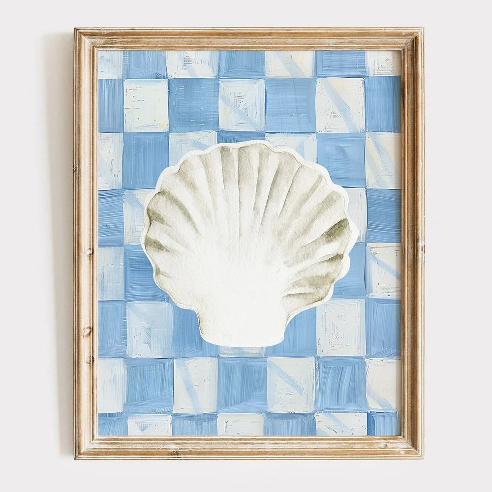 Checkered Sea Shell Print: Beachy Nautical Wall Art Home Decor Office Wall Art | Walmart (US)
