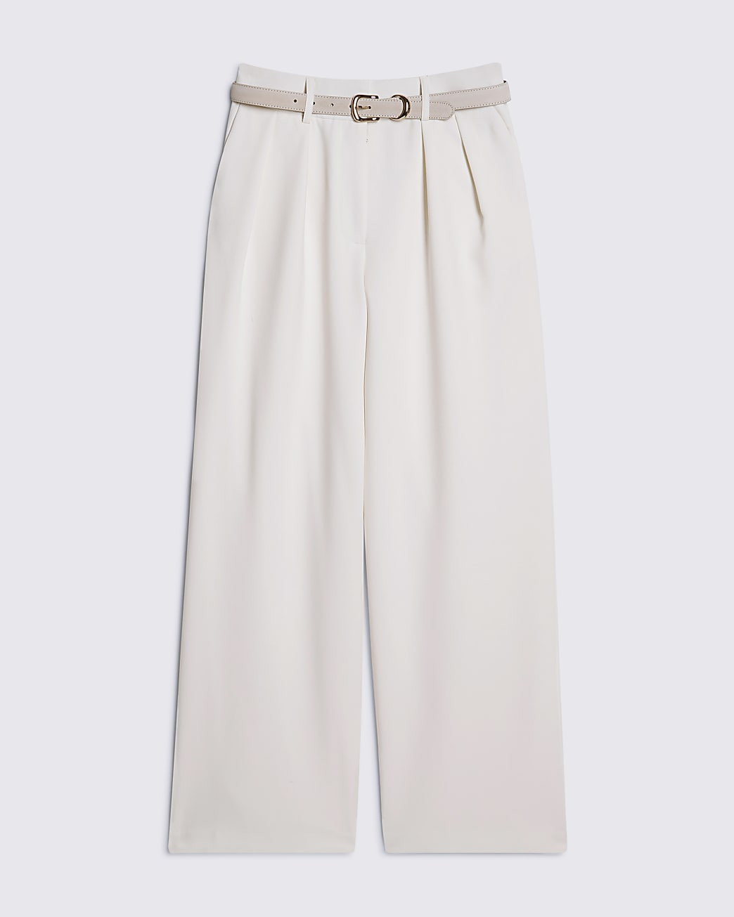 Cream Belted Wide Leg Trousers | River Island UK & IE