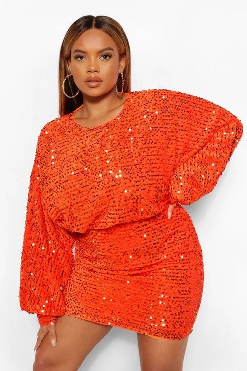 Plus Oversized Blouson Sleeve Sequin Mini Dress | Boohoo.com (US & CA)