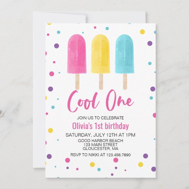 Rainbow Ice Pop Cool One Summer 1st Birthday Invitation | Zazzle
