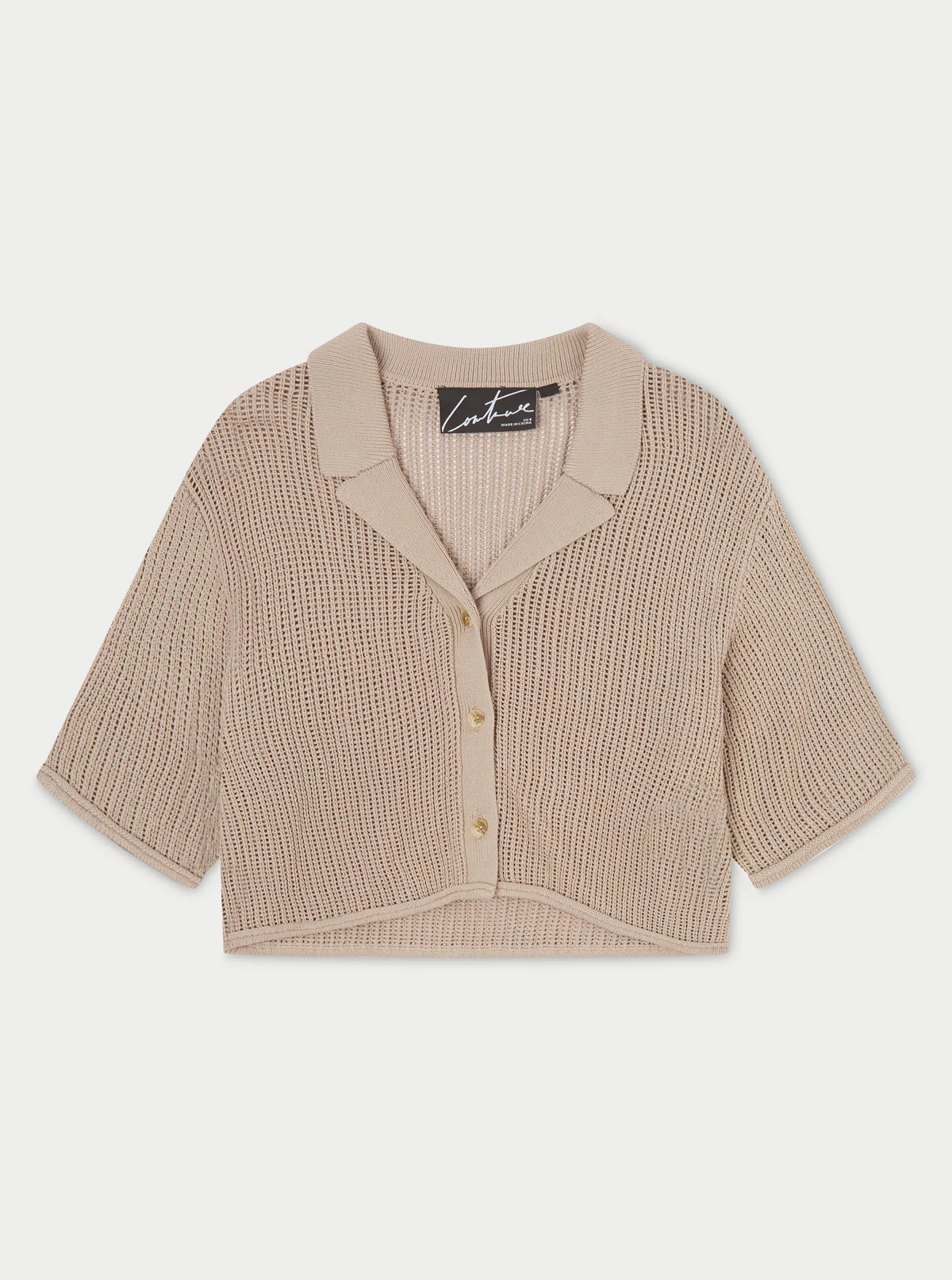 CROPPED KNITTED SHIRT - BEIGE | The Couture Club