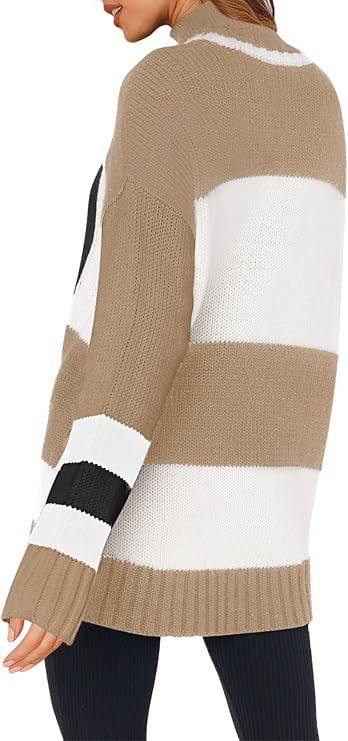 Yousify Womens Sweaters Fall 2025 Oversized Color Block Ski Sweater Crewneck Winter Tops S-2XL | Amazon (US)