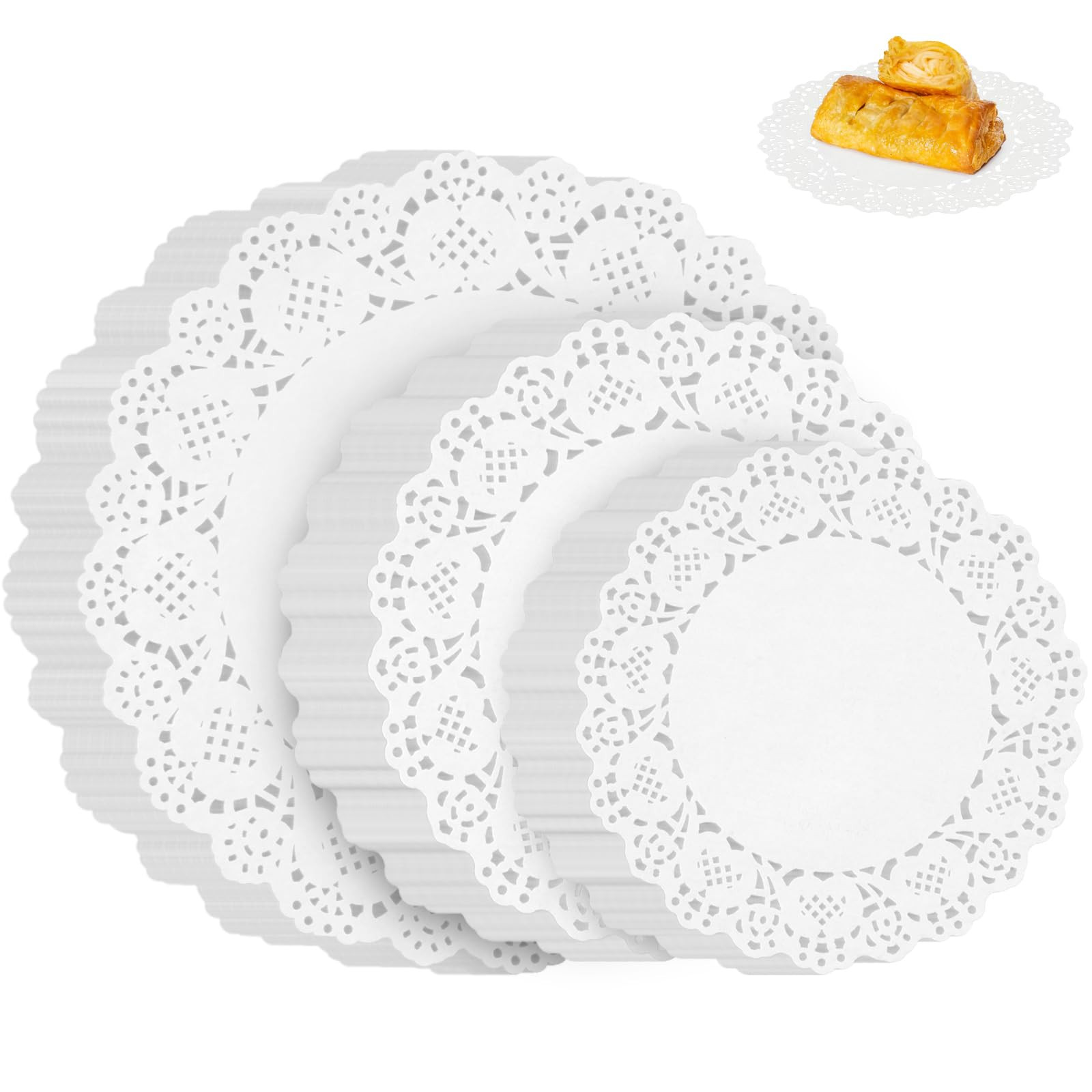 PECULA Paper Doilies, 200 Pack White Lace Doilies 6.5, 8.5, and 10.5 Inch for Food, Crafts, Baby ... | Amazon (US)