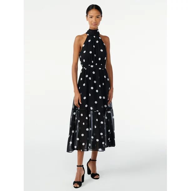 Scoop Women's Halter Top Midi Dress | Walmart (US)