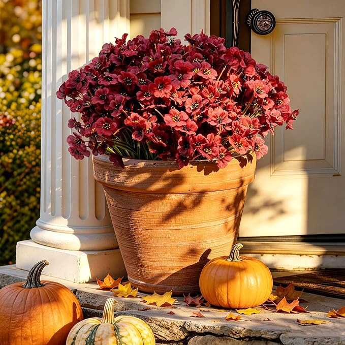 24PCS Burgundy Artificial Flowers for Outdoors Faux Mums Plant | Artificial Mums for Outdoors/Ind... | Amazon (US)