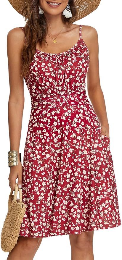 DIRASS Women's Casual Summer Dress Adjustable Spaghetti Strap A Line Sundress with Pockets | Amazon (US)