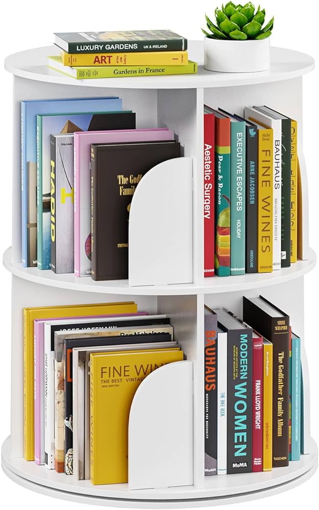 SpaceAid 2 Tier Rotating Bookshelf Tower, Spinning Bookcase Lazy Susan, Revolving 360 Book Shelf ... | Amazon (US)