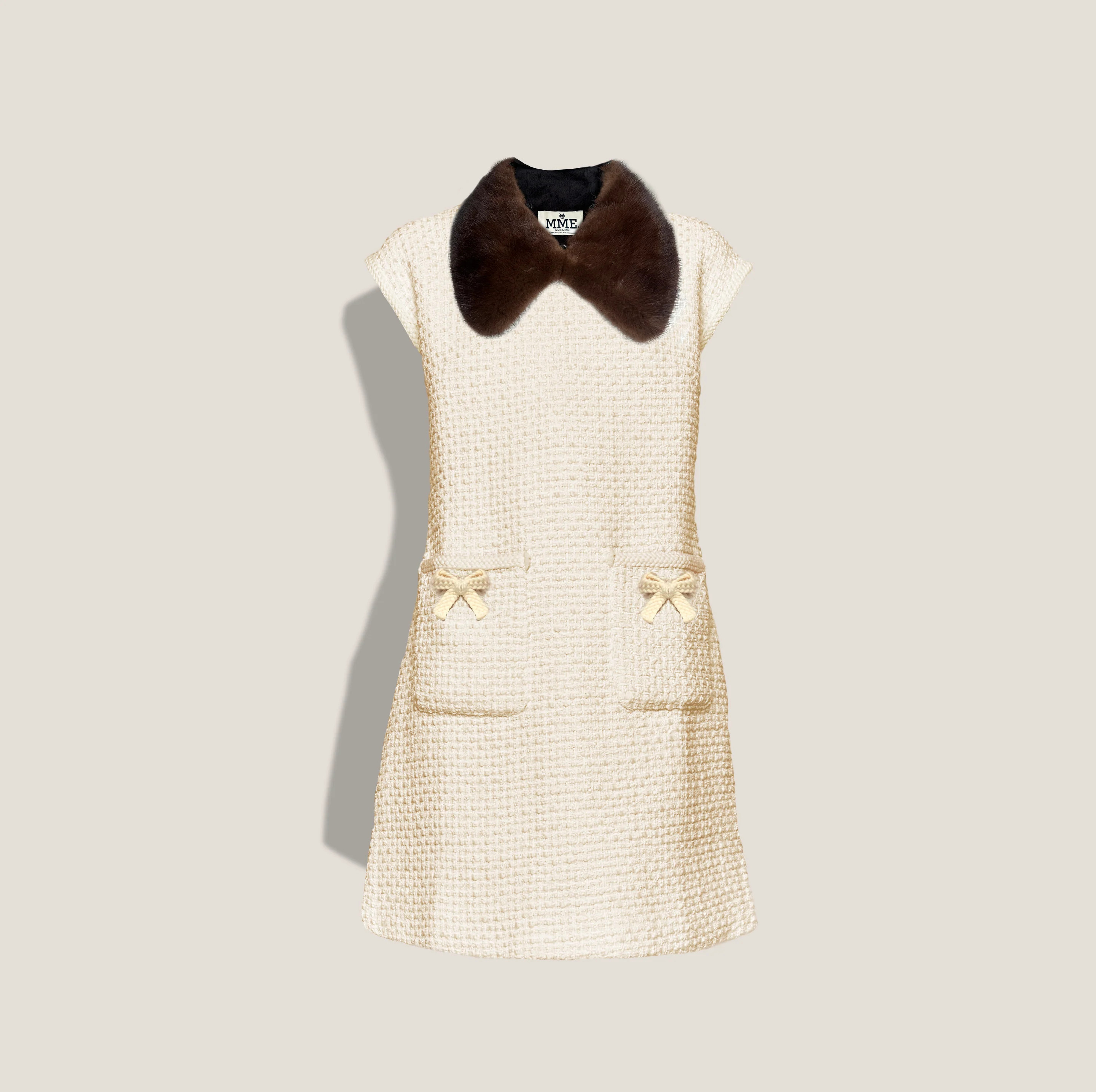 MME. TURLINGTON BOUCLÉ Dress + MINK Collar - CREME | MME.MINK