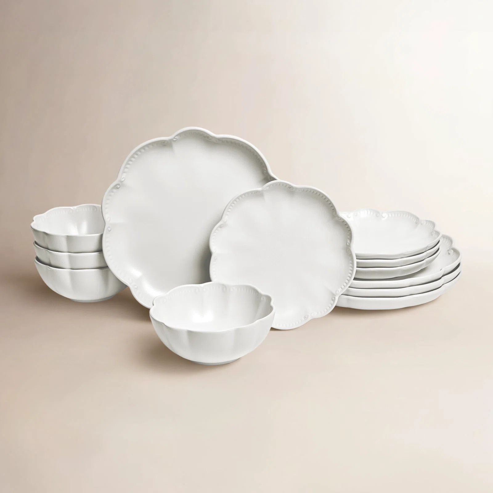 Sango Bethany 12-Piece Stoneware Dinnerware Set – Service for 4, Scalloped Plate & Bowl Set | Wayfair North America