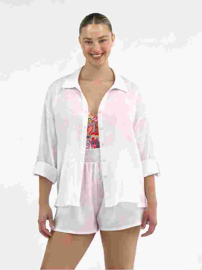 Time and Tru Women's and Women's Plus Shimmery Woven Top Coverup, Sizes XS-3X | Walmart (US)