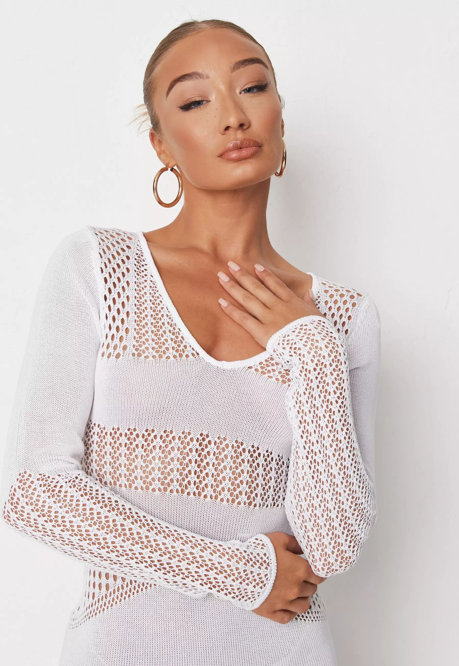 White Knit Panel Detail Midaxi Dress | Missguided (UK & IE)