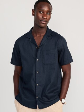 Short-Sleeve Linen-Blend Camp Shirt | Old Navy (US)
