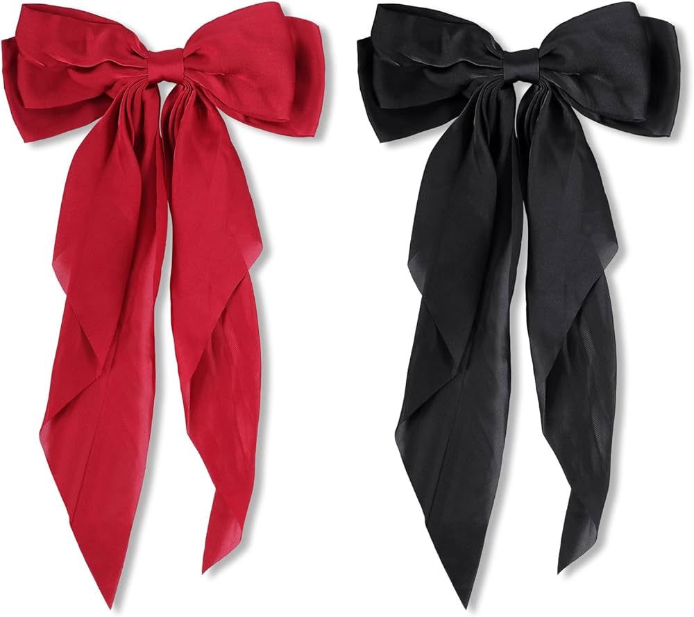 2 PCS Bow Hair Clips for Women, Soft Long Tail Large Bow Hair Slides, Metal Spring Clip Vintage S... | Amazon (US)
