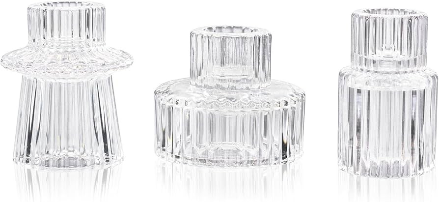 WELLIFE Candlestick Holders-Glass Candle Holder, Clear - Set of 3 for Wedding, Party & Table Cent... | Amazon (US)