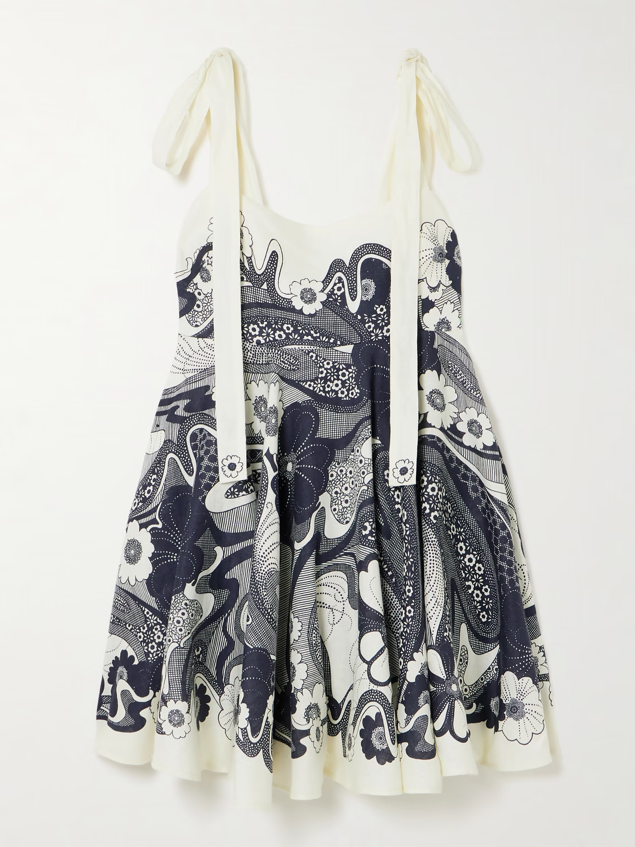 ALÉMAIS - Mickey Tie-detailed Shirred Floral-print Linen-gauze Mini Dress - Navy | NET-A-PORTER (UK & EU)