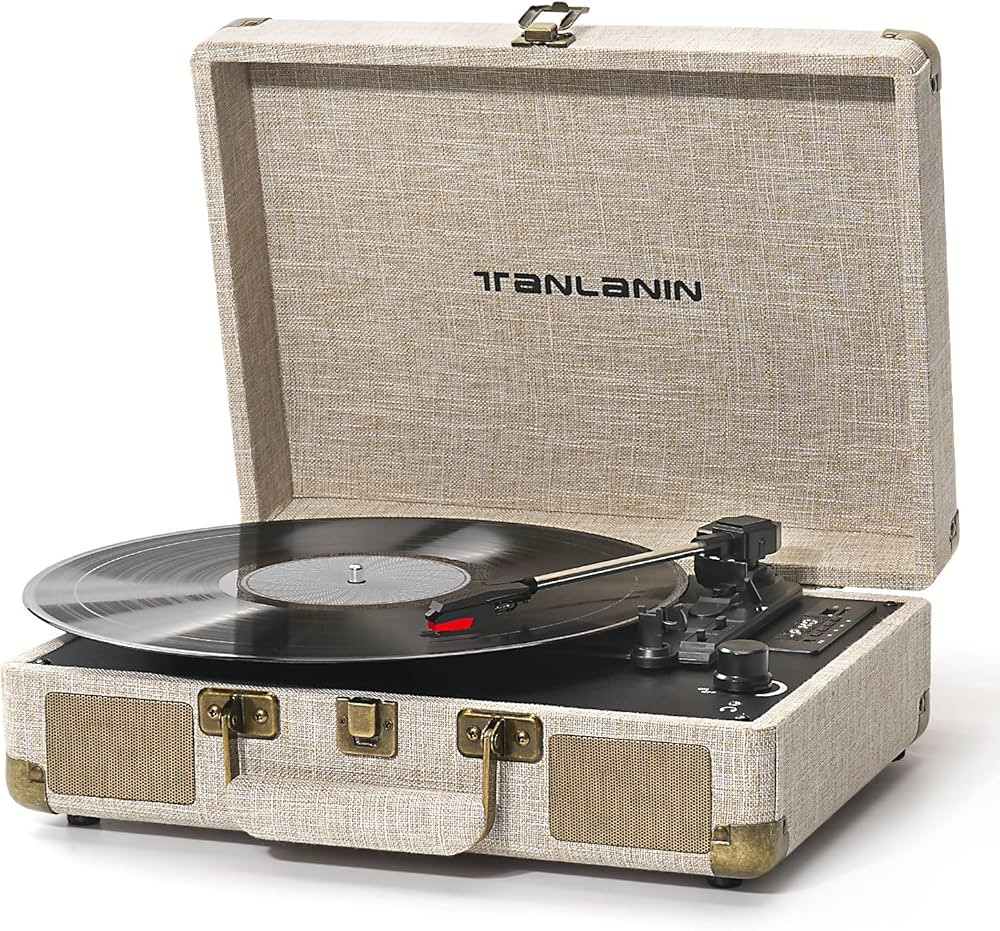 Linen Vinyl Record Player Bluetooth Vintage 3-Speed Portable Suitcase Turntables with Built-in Sp... | Amazon (US)
