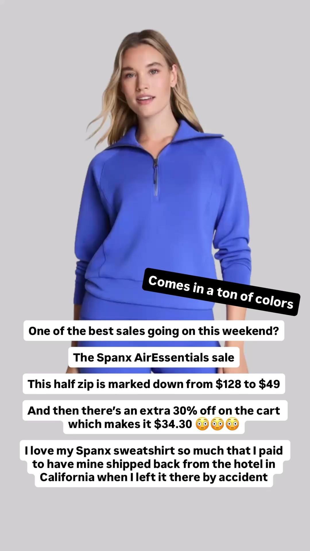 The best Labor Day sale!? The Spanx AirEssentials sale - this half zip is marked down from $128 to $34.30!!! 😳 I’ve paid money to have mine shipped home after leaving it behind at a hotel. They are that good!

#LTKSaleAlert #LTKActive #LTKTravel