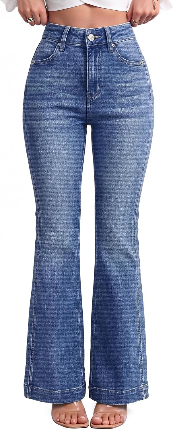Trendy Queen Womens Bootcut Bell Bottom Jeans Wide Leg Flare Denim Pants | Amazon (US)