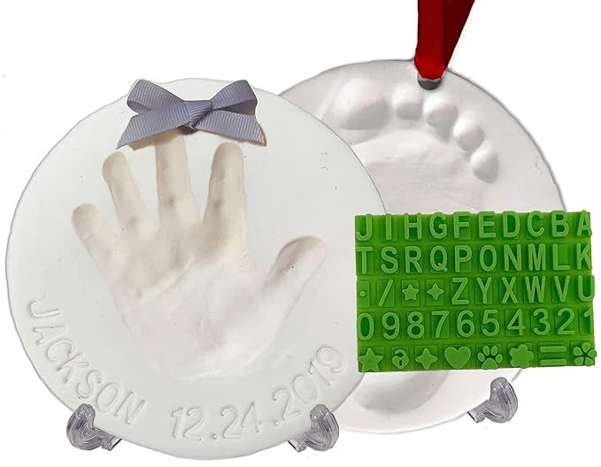 Baby Handprint Footprint Keepsake Ornament Kit (Makes 2) - Bonus Stencil for Personalized Christm... | Amazon (US)