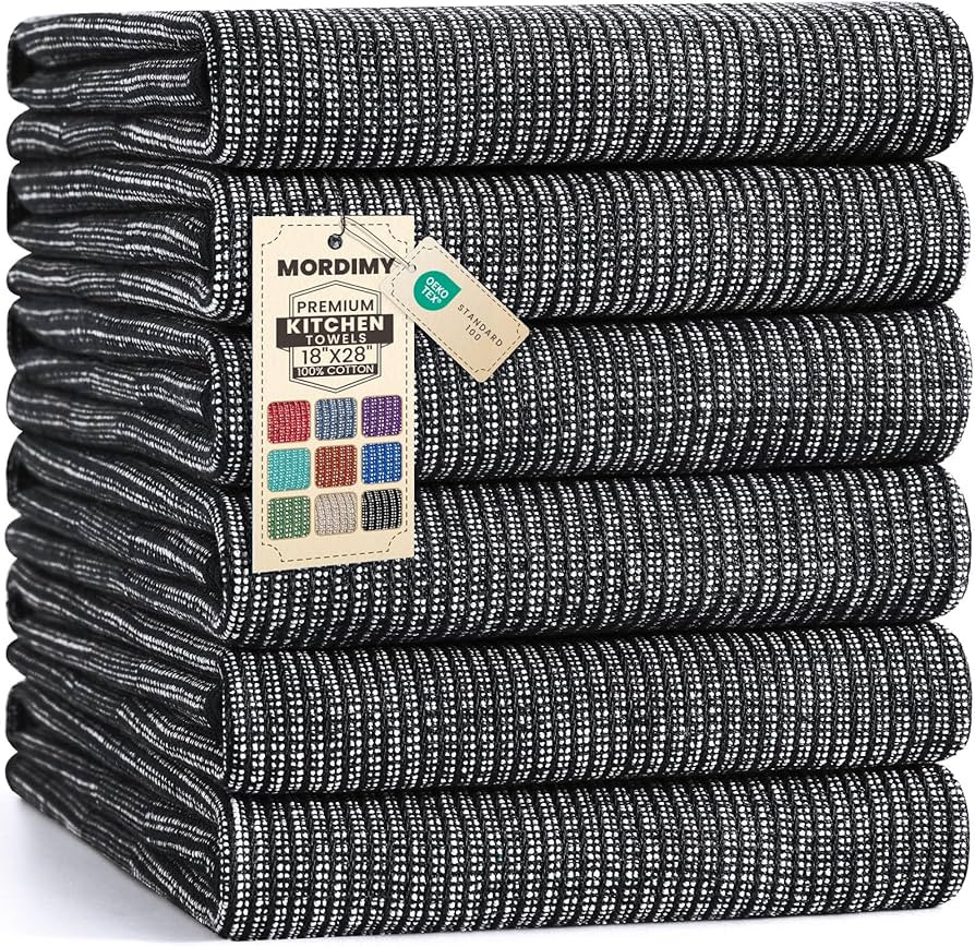 Mordimy Premium Kitchen Towels 6 Pack (18 x 28 Inches, Black), Large Cotton Kitchen Hand Towel, F... | Amazon (US)