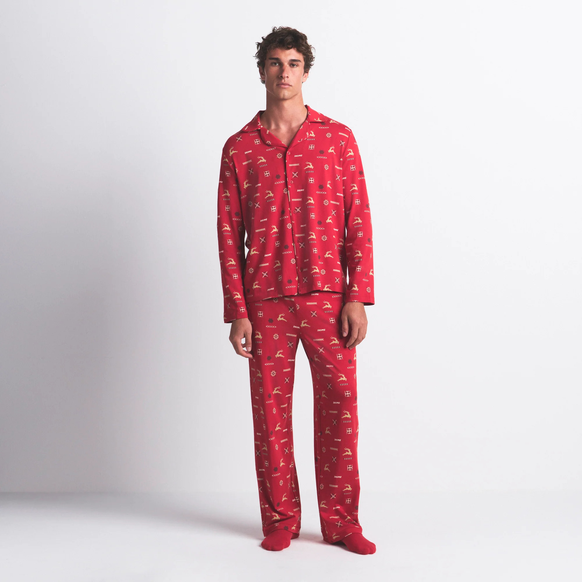 JERSEY SLEEP MENS SLEEP SET | CRANBERRY VINTAGE DEER PRINT | SKIMS (US)