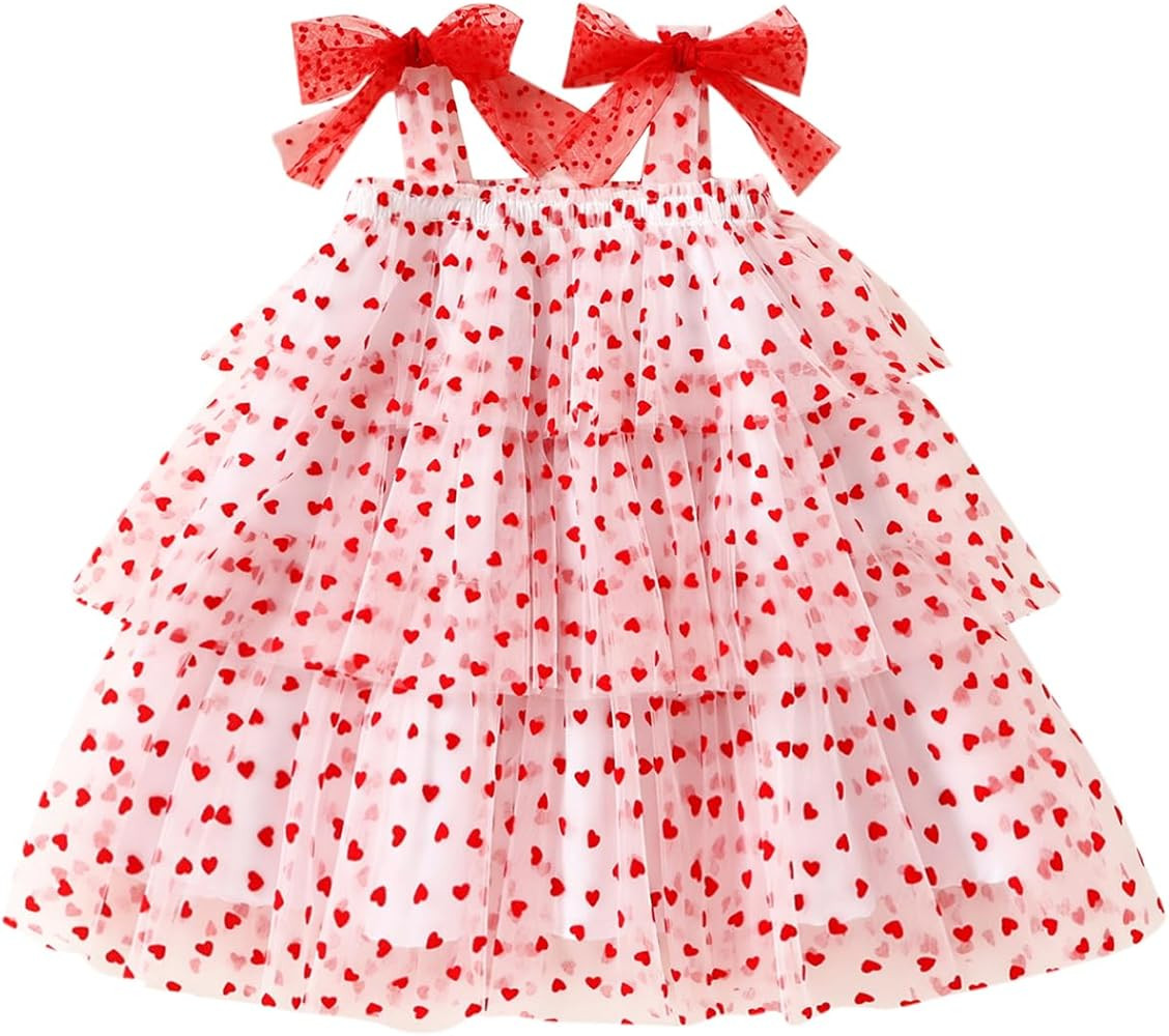 Toddler Baby Girl Valentines Day Dress Girls Sleeveless Tutu Dress Plush Heart Party Tulle Dress | Amazon (US)
