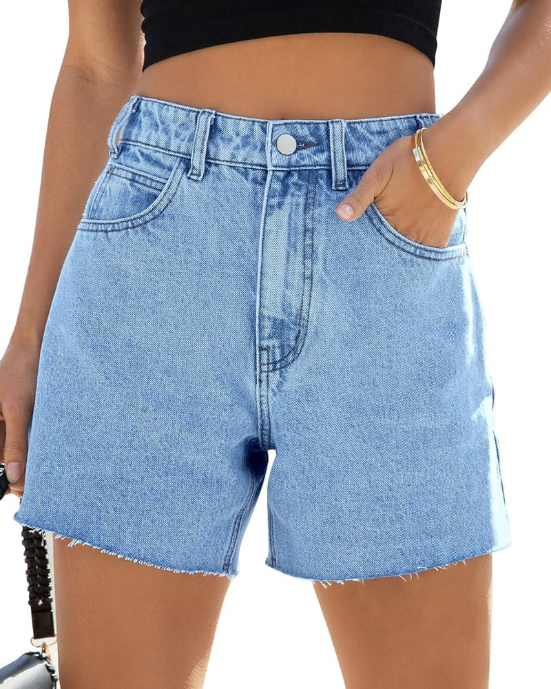 Cicy Bell Womens High Waisted Jean Shorts Summer Baggy Stretchy Straight Leg Raw Hem Mom Denim Sh... | Amazon (US)