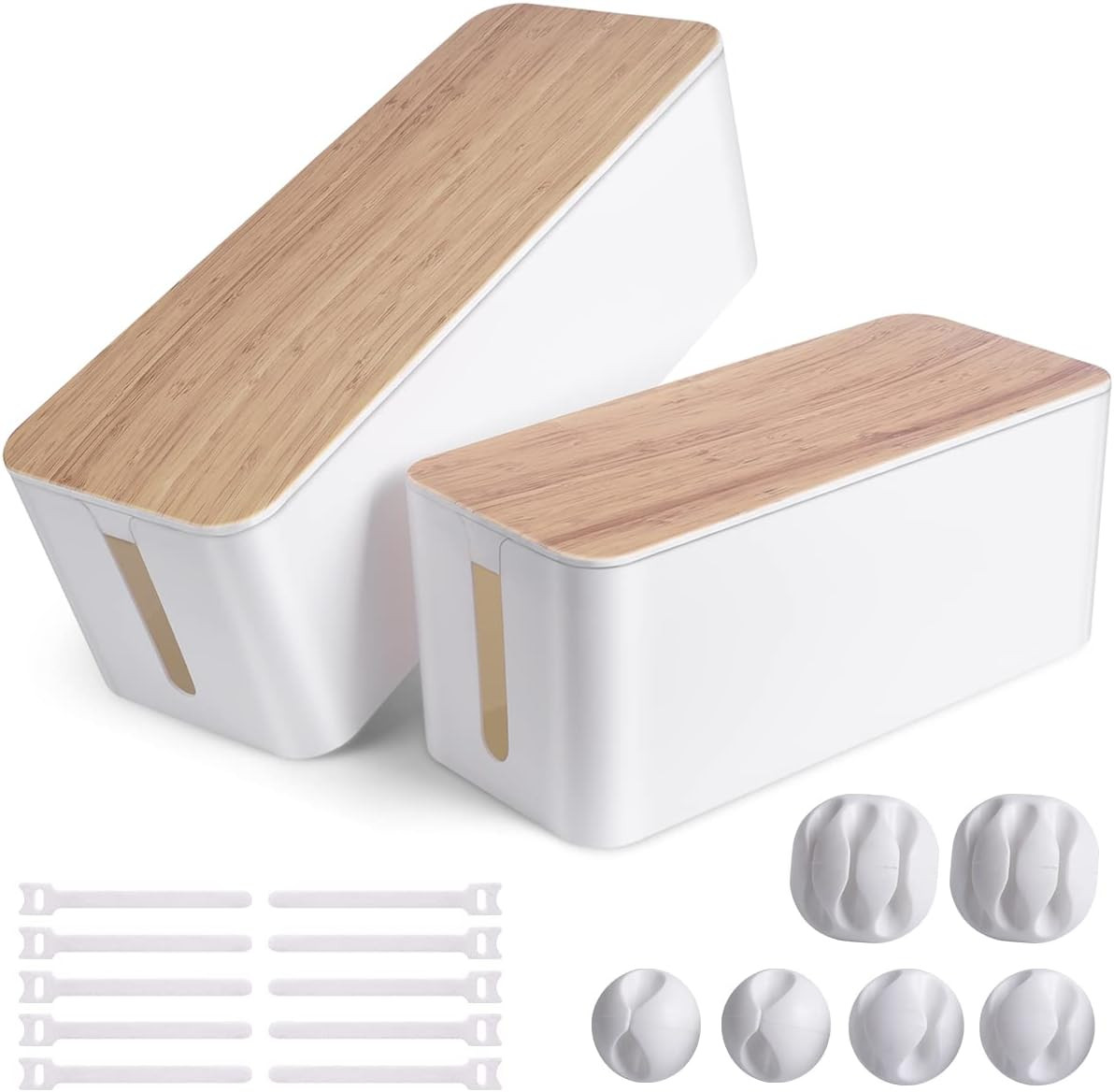 Amazon.com: Cable Management Box, 2 Pack Large & Medium Bamboo Style Cable Organizer Box with 17 ... | Amazon (US)